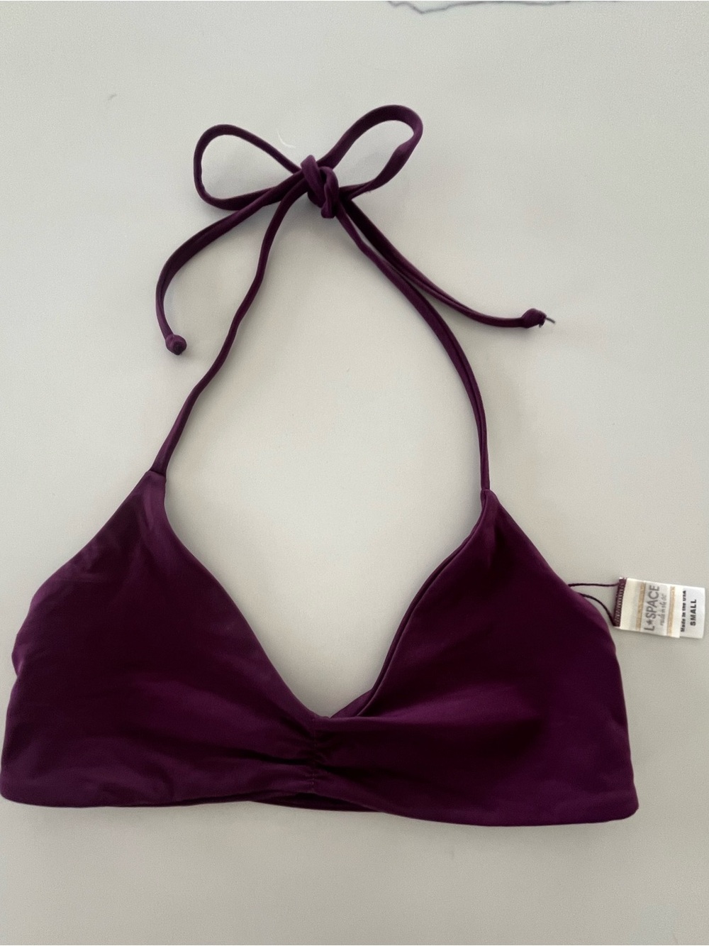 L*Space by Monica Wise Strappy Back Halter Bikini Top Plum Size Small NWOT